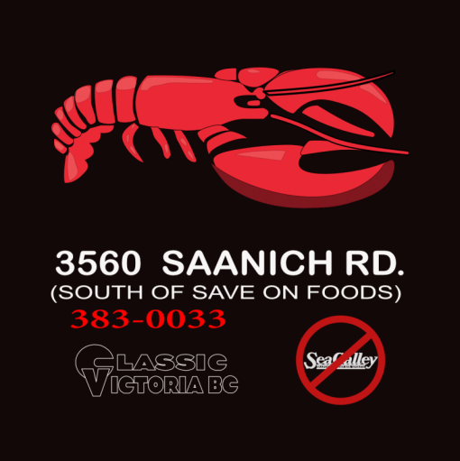 This is a alt="classic Victoria B.C logo for those that thought our Victoria B.C Sea Galley was a Red Lobster" It has a red lobster and a crossed out Sea Galley sign