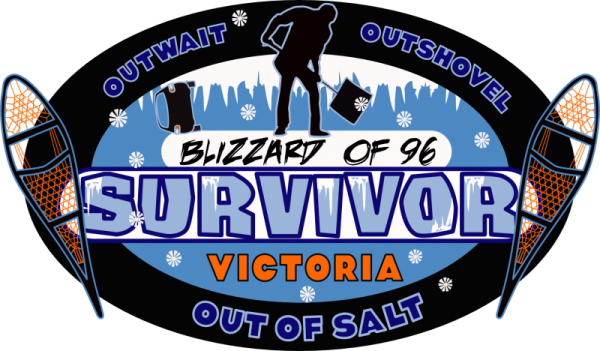 This is a alt="classic Victoria bc blizzard of 96 survivor shirt" that shows a man shovelling snow a flipped car in a icy environment with Blizzard of 96 Survivor text