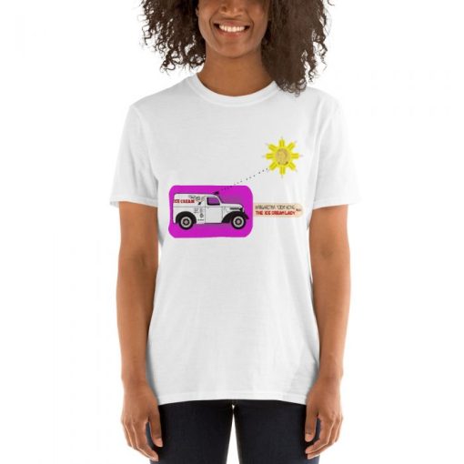 This is a alt="Classic Victoria B.C logo design for the Ice Cream Lady in Victoria BC" It depicts Margeret One Alting the beloved ice cream lady staring down from the sun at her old time ice cream truck with a purple popsicle as the background